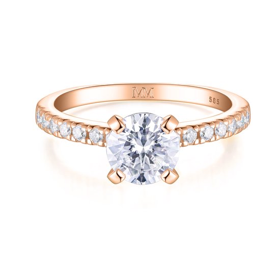 Finesse - 14k Roségouden Moissanite Verlovingsring met Zijstenen - 1.2 karaat