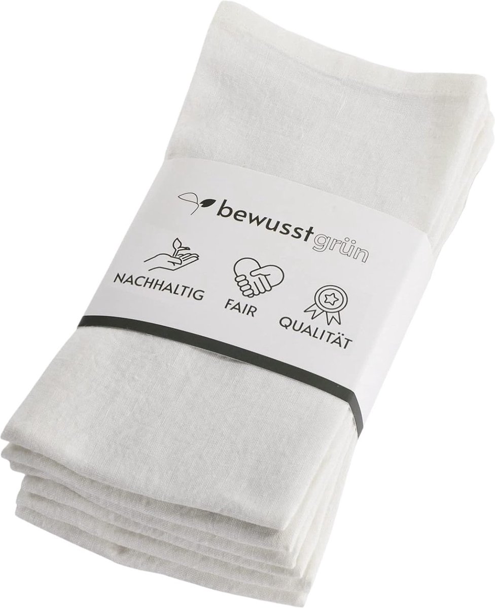 6 premium stoffen servetten linnen + vouwinstructies 100% linnen 45x45 cm wit