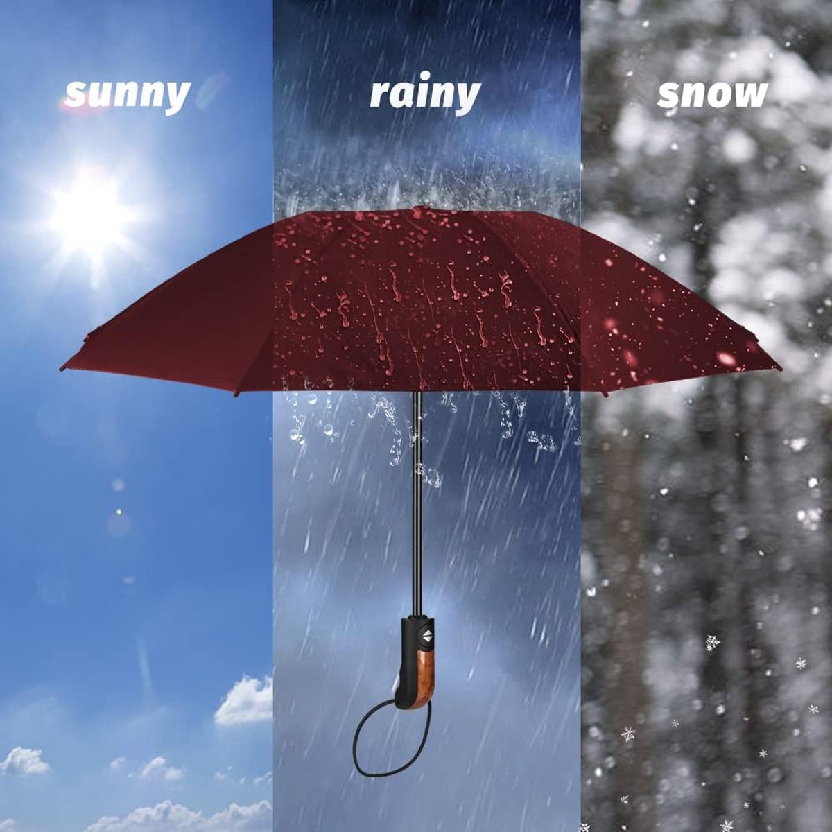 Paraplu Winddichte, Opvouwbare Paraplu Storm Automatische Parasol UV-bescherming Paraplu Waterbestendige Teflon Zakelijke Paraplu Windbestendige zon Regen Draagbaar Reisparaplu - Rood — cadeau in Mode & Accessoires - foto 8