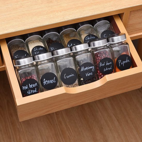 Set van 12 Kruidenpotjes van Glas met Bamboedeksel en Doe-Het-Zelf