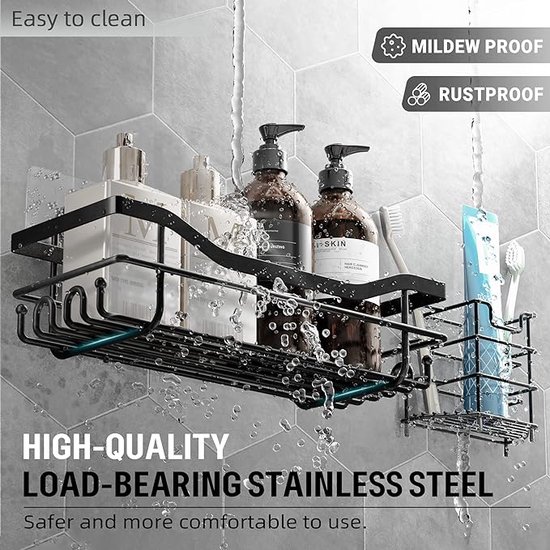 Lot de 5 caddies de Douche , étagère de salle de bain, Geen Embouts , organisateur de rangement de salle de bain auto-adhésif, support de douche en acier inoxydable 304 pour organisateur de salle de bain/organisateur de Douche / Cuisine (Zwart)