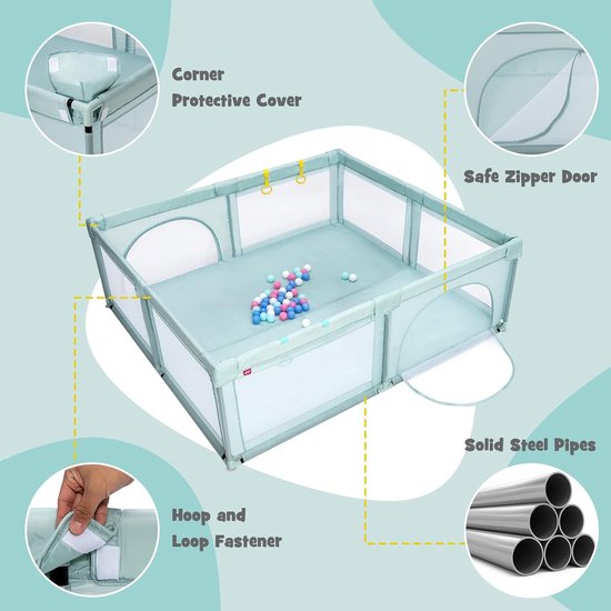 COSTWAY Babybox, opvouwbaar, draagbare box met 50 ballen, 4