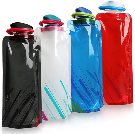 Set de 4 bouteilles d'eau pliables, bouteille d'eau pliable de 700 ml, 4  couleurs
