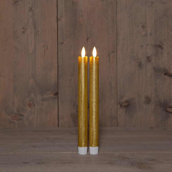 Anna's Collection - B.O. 2Pcs 3D Wick Gold Taper Candle 23 cm Rusti...