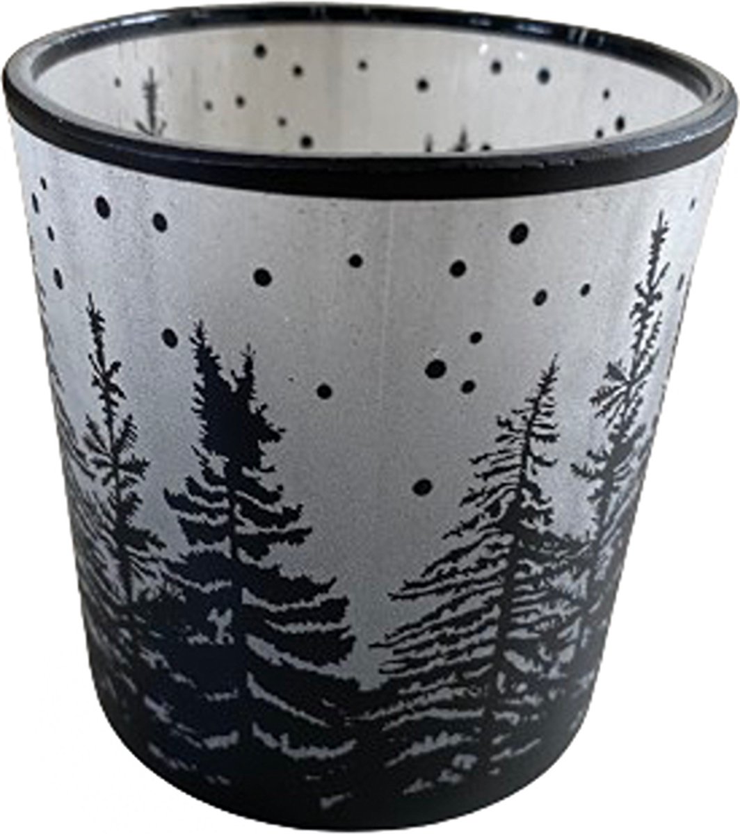 Diga Colmore - Waxinelichthouder Black Frosted Trees - Kerst/Winter - Zwart - 7x7x8