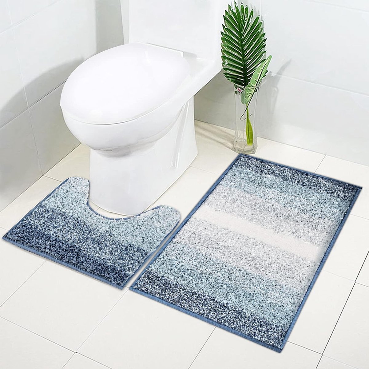 Badmatset, 2-delige badmat - 50 x 80 cm badkamermat en 50 x 50 cm U-vorm toilettapijt met antislip zelfklevende bodem, badkamermattensets voor vloer, bad, douche, slaapkamer, machinewasbaar -