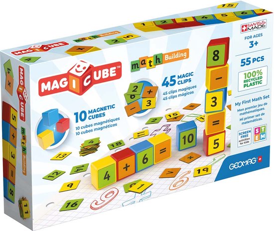 Geomag MagiCube - Wiskunde Bouw - Educatief kinderspeelgoed - Gerecyclede blokken - Milieubewust - 55 stuks