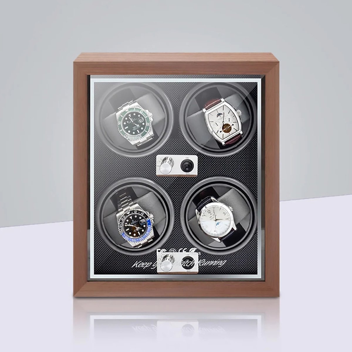 Watchwinder Hout met LED - Horloge Opwinder - Automatische Horloge Winder voor 4 horloges - Horlogebox - Zwart