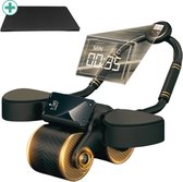 LUVIQ Ab Roller - Ab Wheel - Inclusief Mat - Met Timer & Telefoonhouder - Rebound Wheel - Buikspiertrainers - Buikspierwielen - Fitness - 2023 Model - Zwart - Goud
