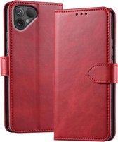 Geschikt voor Fairphone 5 - Schokbestendig - Kaarthouder - Leer Flip Book Case hoesje - Rood