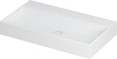 INK United wastafel porselein met 1 kraangat, inclusief porseleinen click plug en verborgen overloop systeem 80x45x11cm, glans wit