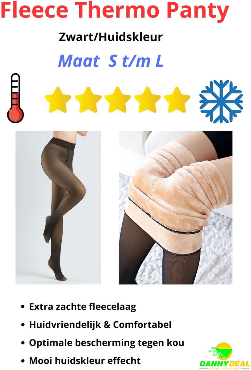 1 pack Super Thermo Panty - Fleece Panty - Maat S t/m L - beige - Zwart - Gevoerde panty - Wintersport - Vocht- en Warmte Regulerend