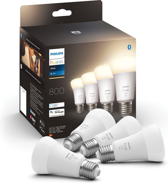 Philips Lighting Ampoule LED Hue (4 pièces) 871951431914100 EEC : F (A - G) Hue White E27 Viererpack 4x800lm 60W E27 36 W Warmwit EEC : F (A - G)