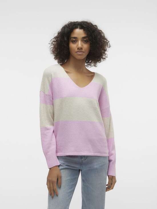 Vero Moda Vmdoffy Ls V-Neck Stripe Pullover Pastel Lavender MULTICOLOR XS