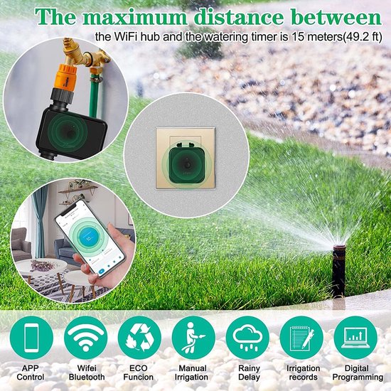 Automatische Tuin Besproeiing- Water Regelaar - Slimme Water Timer - Waterslangtimer met Regenvertraging - Programmeerbaar - Bluetooth - Tuin & Gazon - 