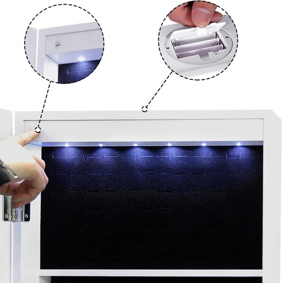 SONGMICS LED-sieradenkast, staand, afsluitbaar, met spiegel over de