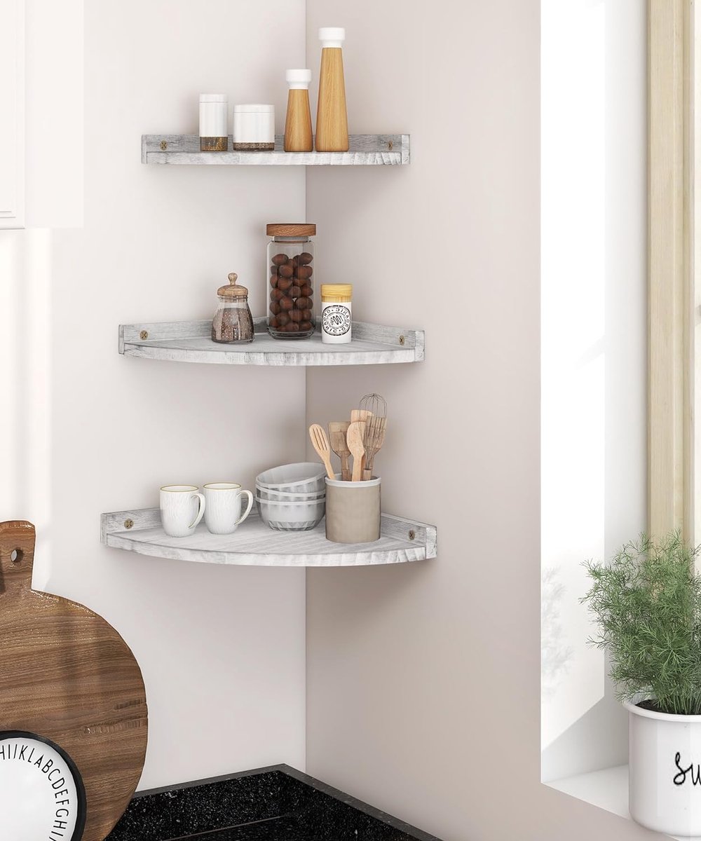 Petrala Hoekplank Set 3-Delig – Houten Drijvende Vintage Hoekplanken