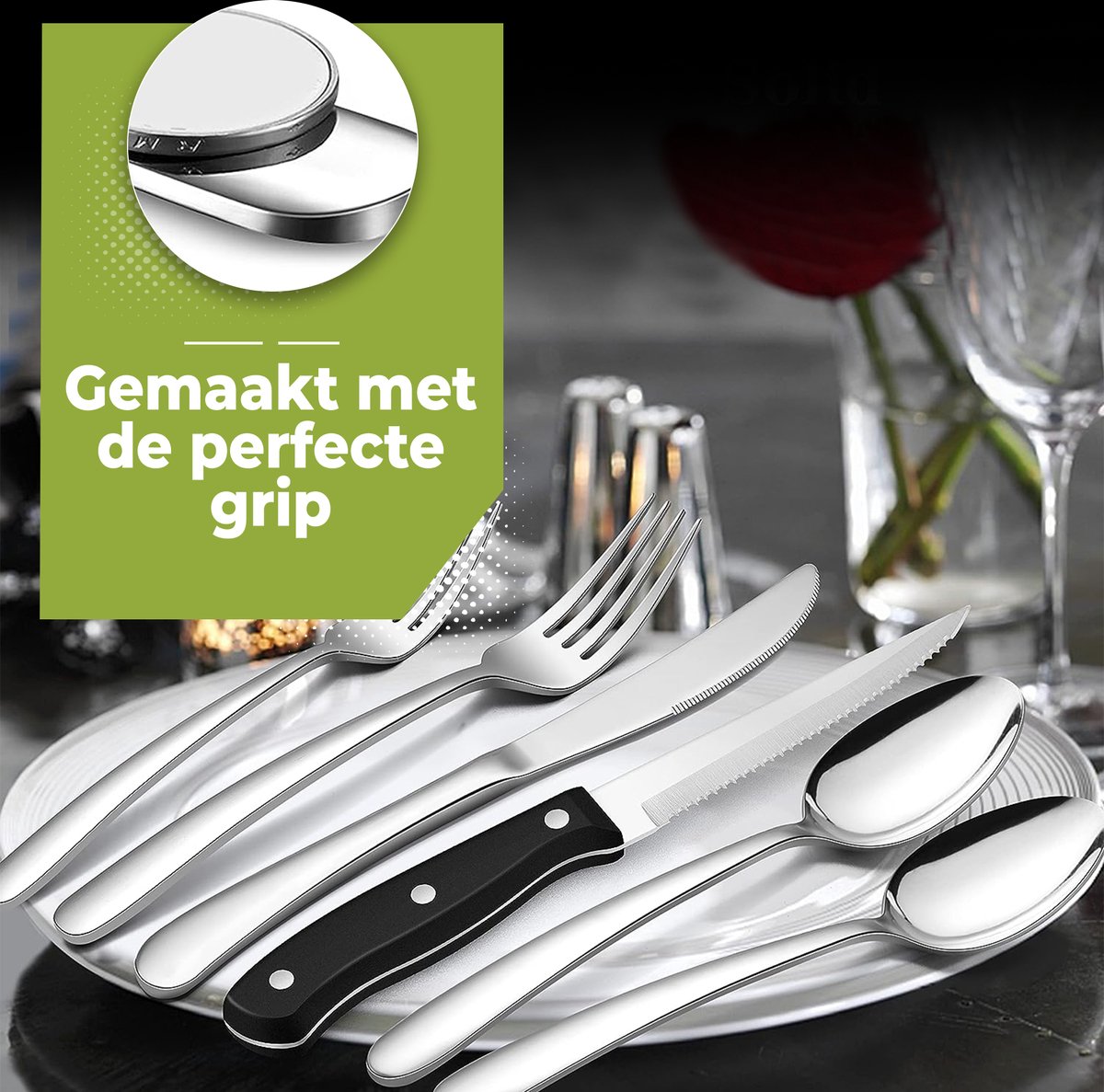 Bestekset, 12 delig, Olijfhout/RVS, Bruin - 6 Steakvorken & 6 Steakmessen - Laguiole by Haws