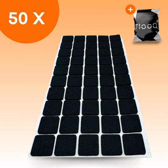 50 zwarte vierkante vilten pads voor meubels.