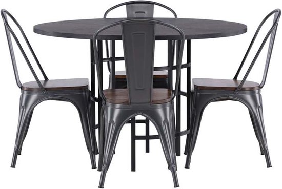 Copenhagen eethoek tafel zwart en 4 Tempe stoelen dunkergrijs.