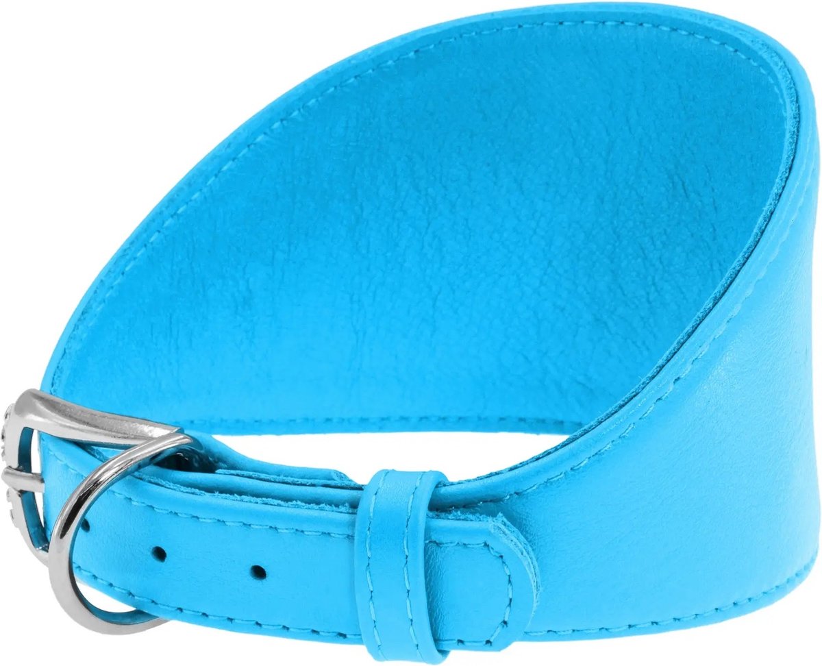 WAUDOG Glamour Halsband Windhond - Italiaans leder - Blauw - S - Nekomtrek: 34 - 40 cm (GELIEVE ALVORENS BESTELLEN OPMETEN)
