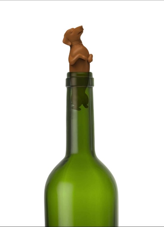 Wijn Stopper Teckel - Fles Dop - Flessen Dop - Afsluiter - Hond - Flessenstop - Fred - Wiener - Bruin - Winer Dog - Wine Bottle Stopper - Champagne Afsluiter
