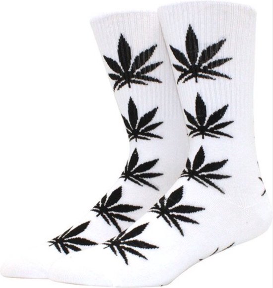 CHPN - Wiet sokken - Weed socks - Cadeau - Sokken - Wit/Zwart - Unisex - One size - 36-46