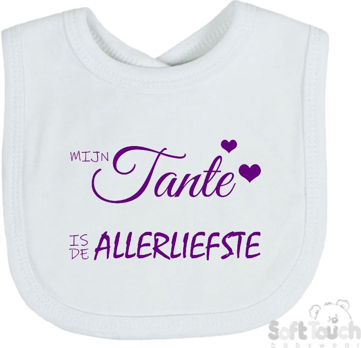 Goedkoopste Soft Touch Slabber Slabbetje Slab Mijn tante is de allerliefste Unisex Katoen Wit/paars Maat 33x22 Cm