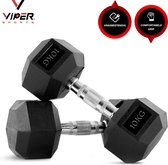 Viper Sports Iron Black Gewichten 2 x 10 kg – Dumbbells – Dumbells set – Anti-slip – Zeshoek design – Hexagon-Design - RVS/Rubber – Zilver/Zwart