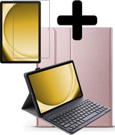 Hoes Geschikt voor Samsung Galaxy Tab A9 Plus Hoes Keyboard Cover Toetsenbord Hoesje Met Screenprotector - Hoesje Geschikt voor Samsung Tab A9 Plus Toetsenbord Hoes - Rosé goud
