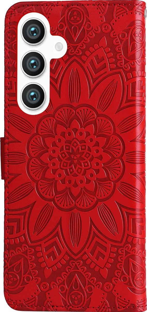 Mobigear Telefoonhoesje geschikt voor Samsung Galaxy S24 Hoesje | Mobigear Sunflower Bookcase Portemonnee | Pasjeshouder voor 3 Pasjes | Telefoonhoesje voor Pinpas / OV Kaart / Rijbewijs - Rood