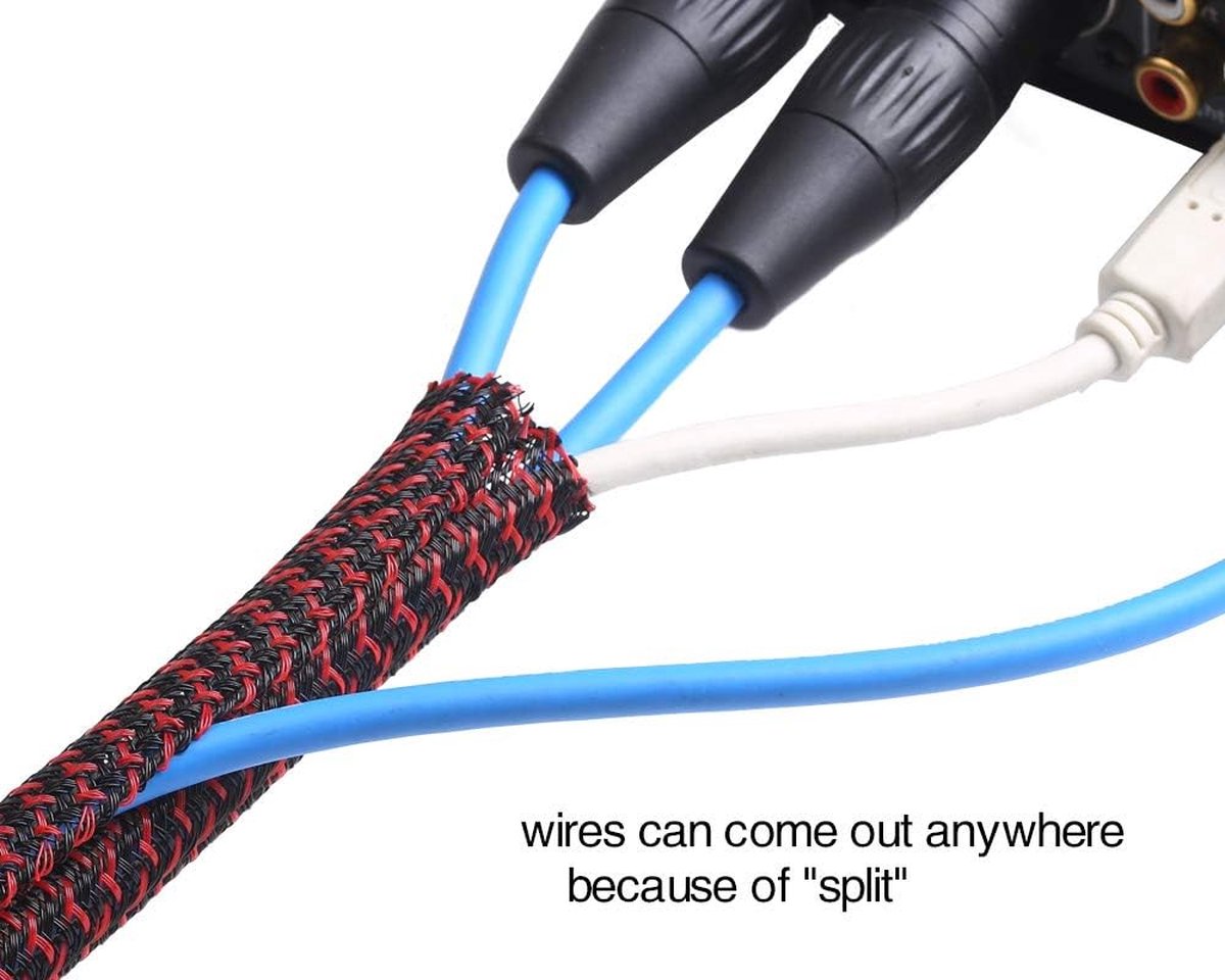 10 mm - 3,1 m kabelmantel, zelfsluitende kabelmantel, kabelopslag, kabelbeheer, voor computer, auto-industrie, zwart/rood