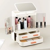 Make up organizer met spiegel nieuwe model 2023 - Make-up organizer creme kleur - make-up organizers - Vierkante make-up organizer