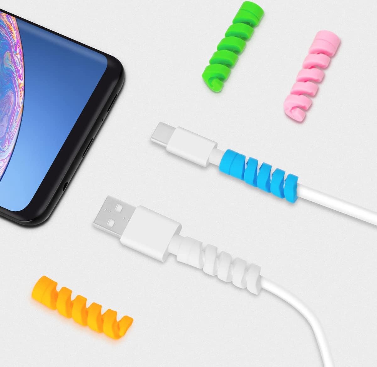 flexibele siliconen micro USB-beschermer, 25 stuks oplaadkabel, kabelbeschermer voor alle mobiele telefoonlijnen (wit, roze, blauw, groen, geel)