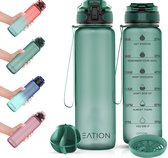 Bouteille d'eau Eation avec marqueurs de temps - Gourde Motivation avec filtre à fruits et Shake Ball / Shaker - 1 litre - Sans BPA - Vert