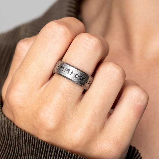 Zentana Noorse Runen Ring - Viking Ring - Daadkracht - RVS - / breed