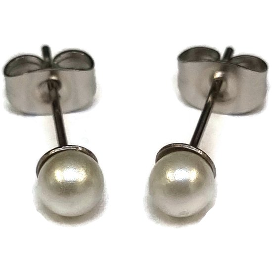 Aramat jewels ® - Pareloorbellen wit parel chirurgisch staal 5mm