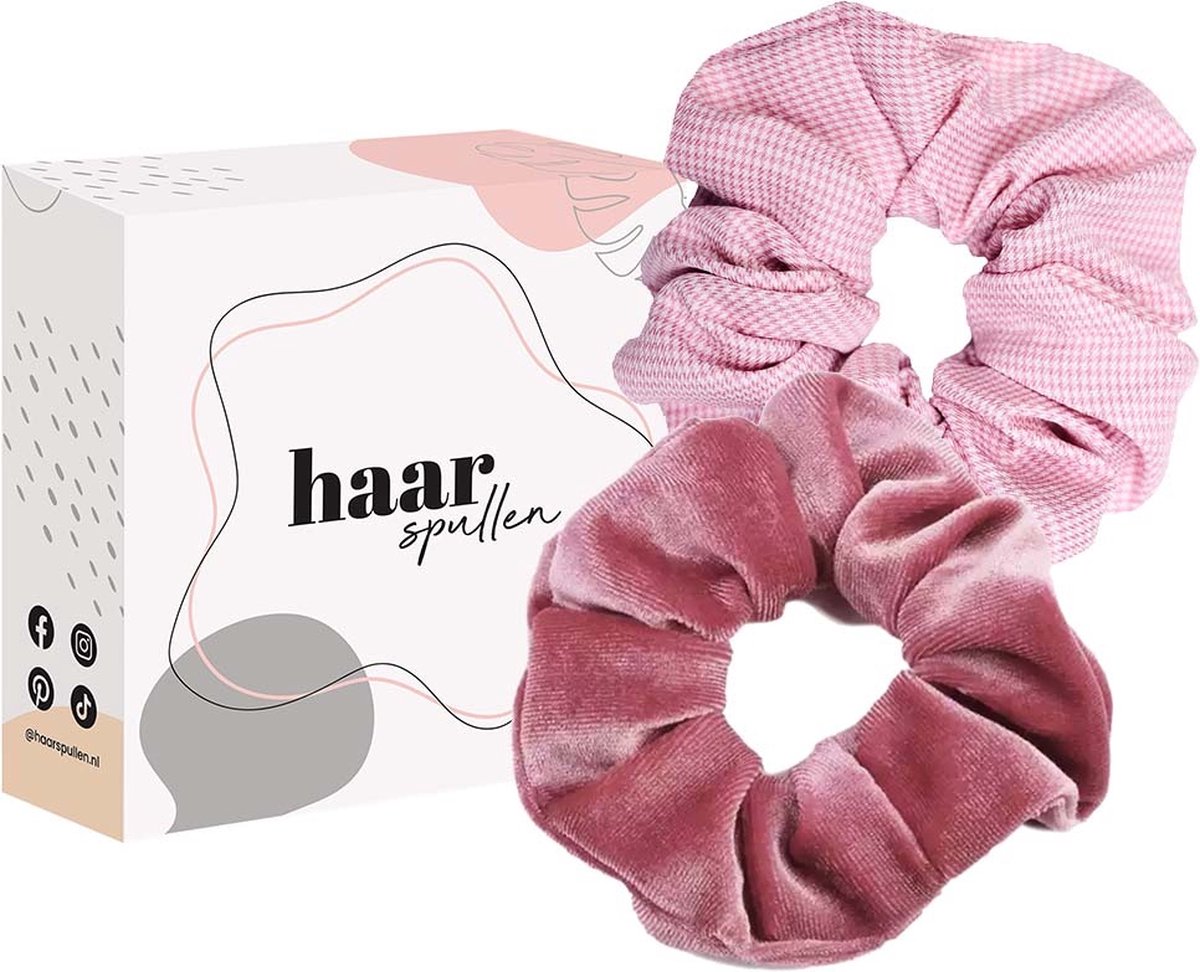 Dreamy Scrunchie Duo Set Roze & Roze Ruitjes