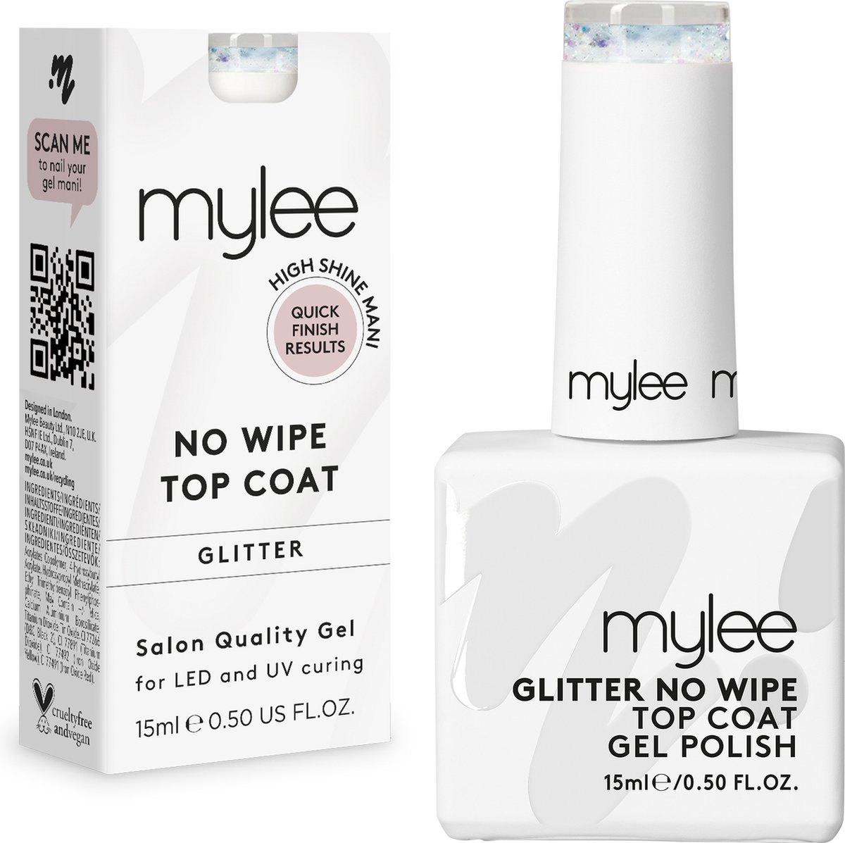 Mylee Glitter No-Wipe Gel-Nagellak Top Coat 15ml UV/LED Nail Art Manicure Pedicure voor professioneel & thuisgebruik - Langdurig en gemakkelijk aan te brengen