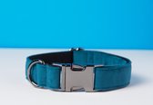 Awesome Paws halsband hond - Honden Halsband Suède Velvet Blauw - Fluweel Zacht - Handmade | Maat L