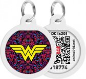 WAUDOG Wonder Woman QR Pet Tag / Dog Tag - Acier inoxydable - 25 mm - Multi-couleur - Application gratuite