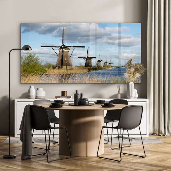 Peinture sur Verre - Moulin à Vent - Paysage - Nederland - 160x80 cm - Peintures sur Verre Acrylique - Photo sur Glas