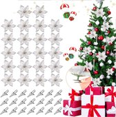 30 stuks kerstdecoratie, bloemen, kerstster met 30 kleine clips, kerstbloemendecoratie, kerstbloem, kerstboom, kunstbloem, kerstboomdecoratie