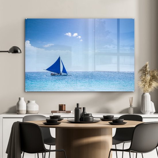 Un voilier bleu au large Plexiglas 120x80 cm - Tirage photo sur Glas (décoration murale plexiglas)