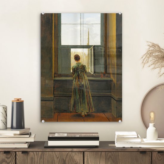 MuchoWow® Peinture sur Verre - Femme à la Fenêtre - Peinture de Caspar David Friedrich - 30x40 cm - Peintures sur Verre Acrylique - Photo sur Glas