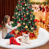 Kerstboomdeken, kerstboomrok, 122 cm, 48 inch, pluche, kerstboomdeken, wit, groot kunstbont, kerstdecoratie, Nieuwjaar, kerstboomversiering, wit
