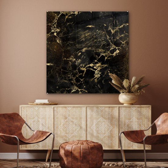 MuchoWow® Peinture sur verre 90x90 cm - Peinture sur verre acrylique - Or - Zwart - Luxe - Vintage - Photo sur verre - Peintures