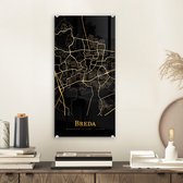 MuchoWow® Glasschilderij 20x40 cm - Schilderij acrylglas - Breda - Plattegrond - Goud - Zwart - Foto op glas - Schilderijen - Stadskaart