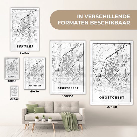 MuchoWow® Peinture sur Verre - Carte - Oegstgeest - Carte - Carte de la Ville - 80x120 cm - Peintures sur Verre Peintures - Photo sur Glas