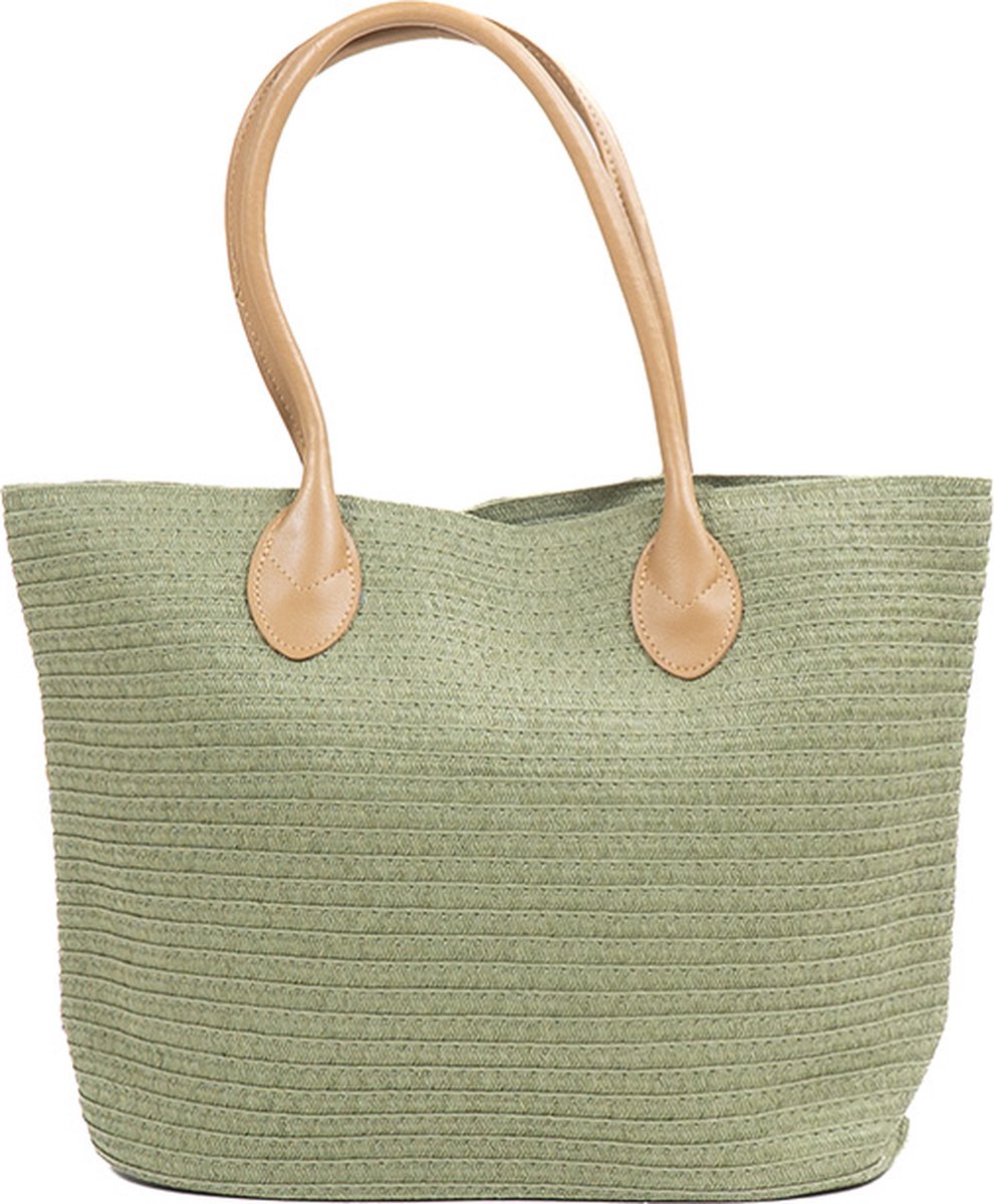 Monnq - strandtas met rits - rieten tas - strandtas riet - Magha Olive